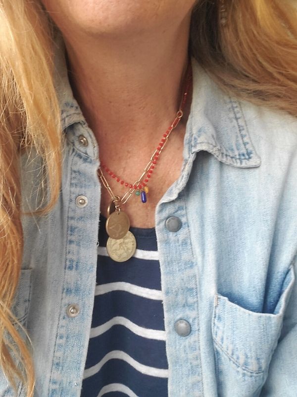 wearing a casual cool necklace stack